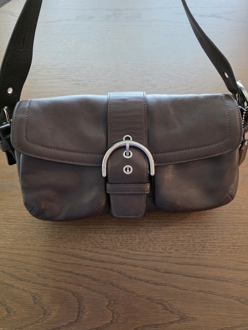 Chocolate Brown Leather Coach Soho Buckle Shoulder Bag Silver Hardware h05s-3653